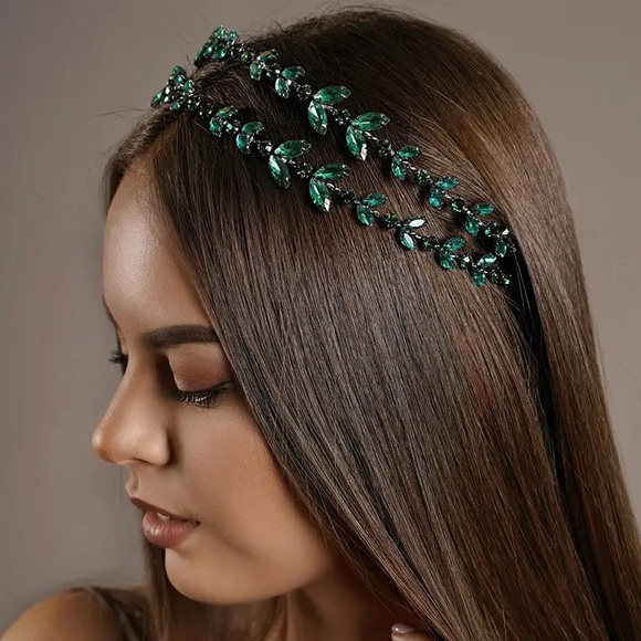 Amber Green Crystal Leaf Headband - Picture 6 of 6